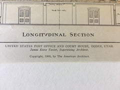 Post Office & Court House, Ogden, Utah, 1905, Original Hand Colored -