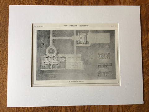 Estate Plan, Louis K Hyde House, Plainfield, NJ, 1916, Lithograph