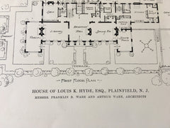 House Plan, Louis K Hyde, Plainfield, NJ, 1916, Lithograph