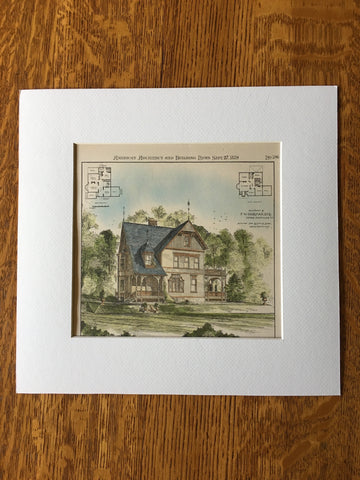 F W Dorman House, Montclair, NJ, 1879, See & Berg, Original Hand Colored -