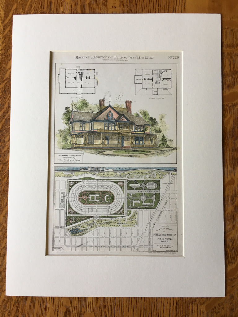 Robert Fulton House, Montclair, NJ, 1880, See & Berg, Original Hand Colored -