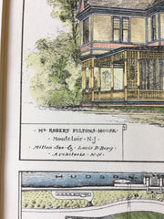 Robert Fulton House, Montclair, NJ, 1880, See & Berg, Original Hand Colored -