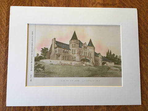 House for N F Warner, Minneapolis, MN, 1891, L Buffington, Original Hand Colored -