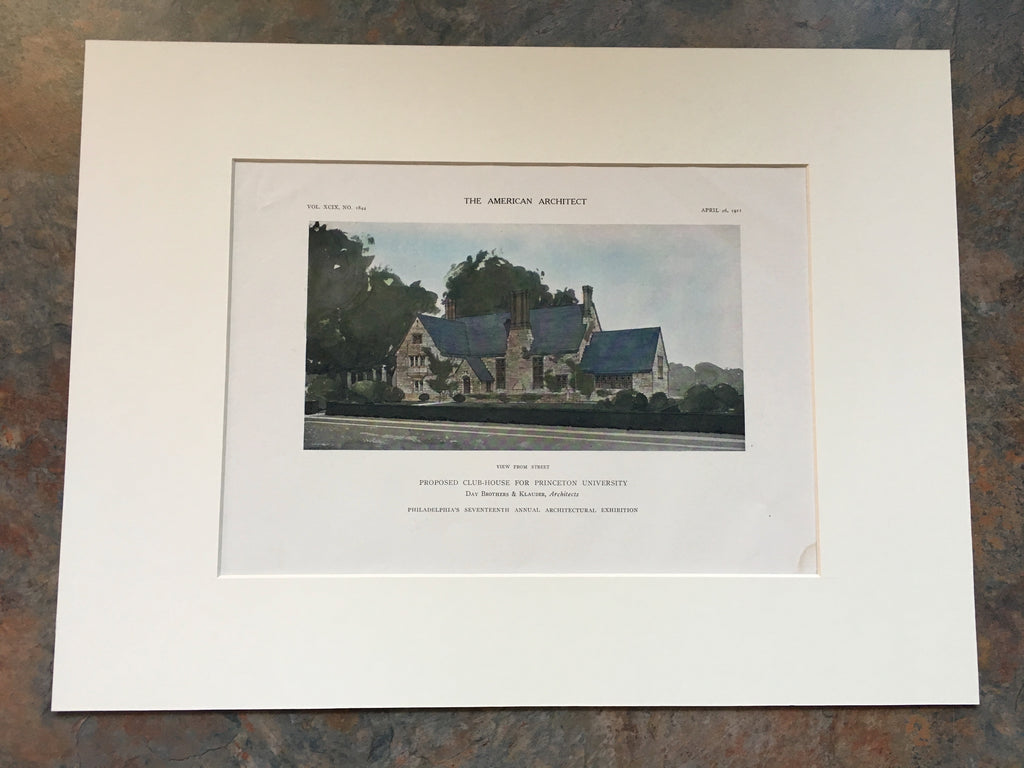 Club House, Princeton University, NJ, 1911, Day & Klauder, Original Hand Colored -