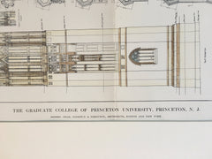 Cleveland Memorial Tower, Graduate College, Princeton University, NJ, 1911, Cram Goodhue Ferguson, Original Hand Colored -