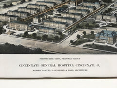 Cincinnati General Hospital, Cincinnati, OH, 1911, Original Hand Colored -