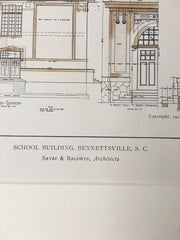 School Buildings, Bennettsville, SC, 1911, Sayre Baldwin, Original Hand Colored -