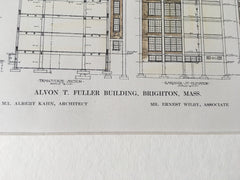 Alvon T Fuller Building, Brighton, MA, 1912, Albert Kahn, Original Hand Colored -