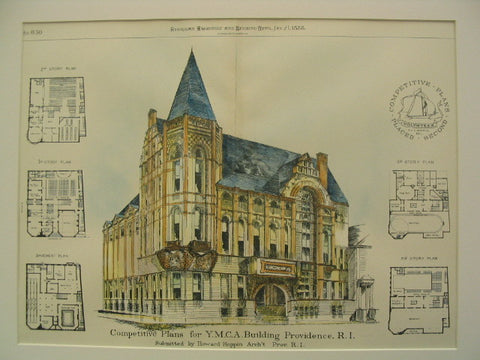 Plans for the YMCA Building, Providence, RI, 1888, Howard Hoppin