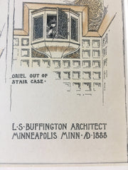 Dining Room, Minneapolis, MN, 1888, L S Buffington, Original Hand Colored -