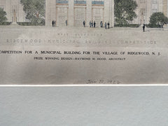 Municipal Building, Ridgewood, NJ, 1926, Raymond Hood, Hand Colored Original -
