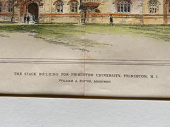 Stack Building, Princeton University, NJ, 1896, Wm Potter, Hand Colored Original -