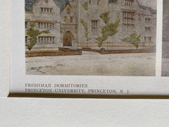 Freshman Dormitories, Princeton University, NJ, 1909, Hand Colored Original -