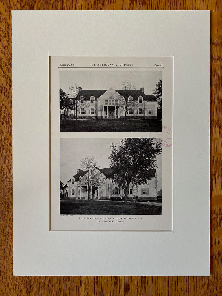 Elizabeth Town and Country Club, Elizabeth, NJ, 1928, Lithograph. Wendehack.
