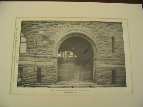 Entrance to the Western Reserve Medical College, Cleveland, OH, 1889, Coburn and Barnum