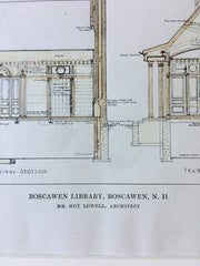 Boscawen Library, Boscawen, NH, 1916, Guy Lowell, Original, Hand Colored, Hand Colored