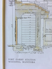 Fort Garry Station, Freight Sheds, Winnipeg, Manitoba, Canada, Original Plan, Hand Colored