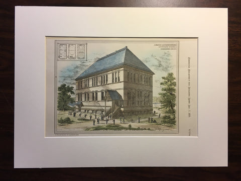 New Gymnasium, St Paul's School, Concord, NH, 1878, Original Hand Colored