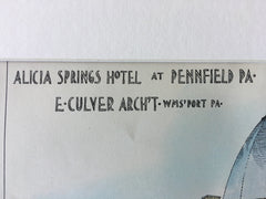 Alicia Springs Hotel, Pennfield, PA, 1890, E Cluver, Original Hand Colored