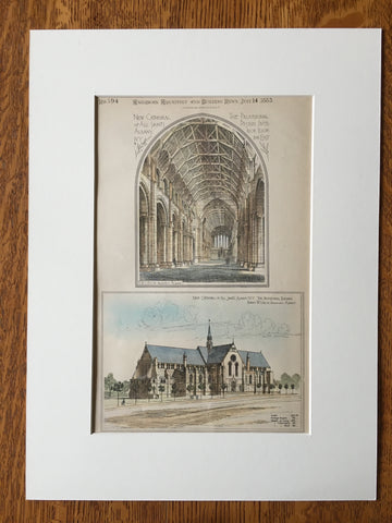 Cathedral of All Saints, Albany, NY, 1883, Robert Gibson, Original Plan Hand Colored
