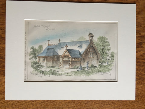 Chapel, Mt Desert, ME, 1881, G Moffetts, Archt., Original Plan, Hand Colored