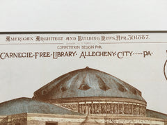 Carnegie Free Library, Allegheny City, PA, 1887, William Halsey Wood, Original Hand-colored