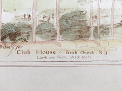 Club House, Brick Church, NJ, 1887, Lamb & Rich, Original, Hand Colored