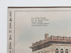 Dallas Flats, Dallas, TX, 1896, J Riely Gordon, Original, Hand Colored