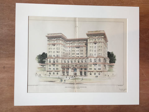 Beacon Boulevard Hotel, Brookline, MA, 1902, C Blackall, Original, Hand Colored