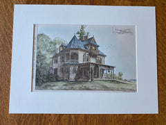 Cottage at Claymont, Delaware, 1878, T P Chandler, Original Hand Colored -