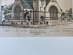Church of St Michael and All Angels, Baltimore, MD, 1878, Original Hand Colored -
