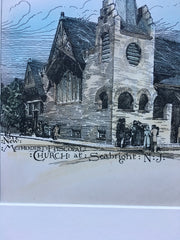 Methodist Episcopal, Seabright, NJ, 1889, Wm B Bigelow, Hand Colored Original