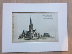 Country Church Chapel, Montclair, NJ, 1889, R H Robertson, Hand Colored Original