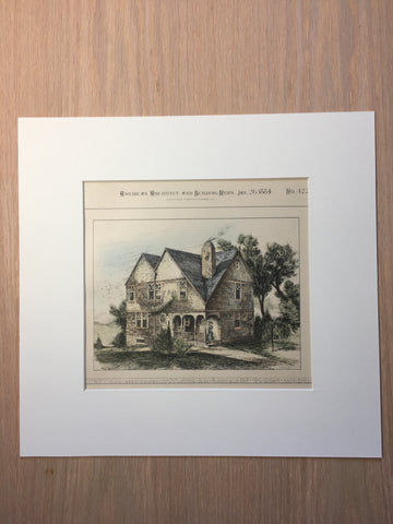 Cottage, W C Clarke, Ridgefield, NJ, 1884, B L Gilbert, Hand Colored Original