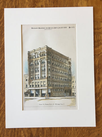 Business Block, Toledo, OH, 1888, A B Sturges, Original Plan Hand-colored x