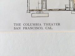 Columbia Theater, San Francisco, CA, 1909, Original Plan Hand-colored x