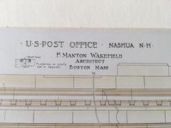 US Post Office, Nashua, NH, 1905, F Manton Wakefield, Original Plan Hand-colored x