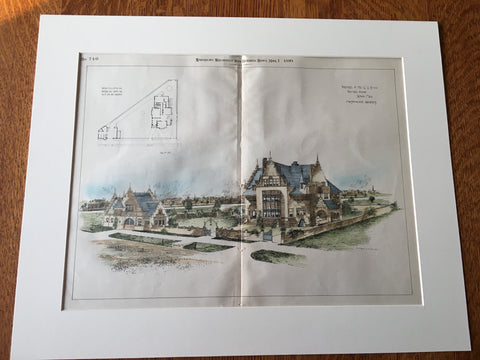 G G Booth Residence, Trumbull Ave, Detroit, MI, 1890, Original Plan Hand-colored x
