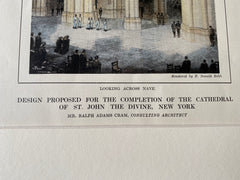 Cathedral of St John the Divine, Nave, New York, 1913, Original Hand Colored -