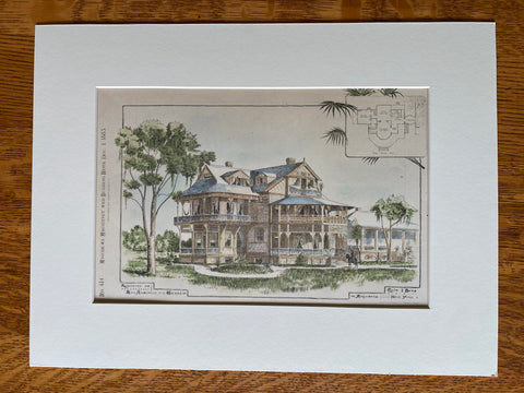 Residence at San Antonio, Texas, 1883, Charles Berg, Original Hand Colored -
