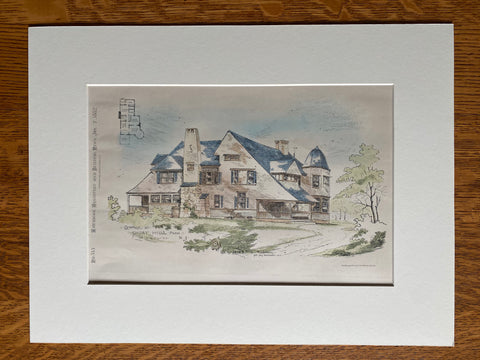 Cottage for A B Rich, Short Hills Park, NJ, 1882, Hand Colored Original -