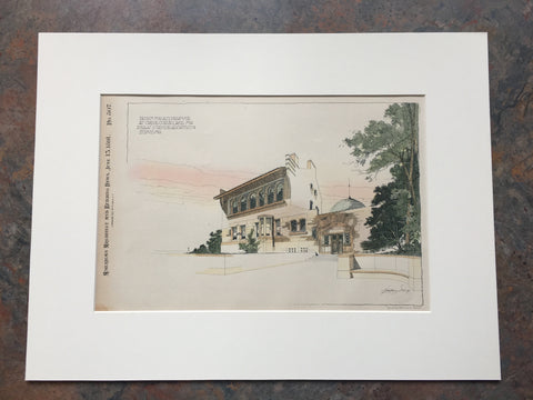 Club House, Creve Coeur Lake, MO, 1891, I S Taylor, Hand Colored Original