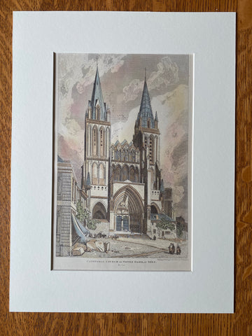 Cathedral Church of Notre Dame, Sees, France, 1884, Original Hand Colored -