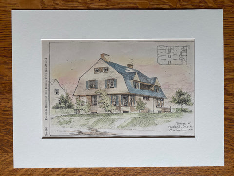 House for John Calvin Stevens, Portland, ME, 1884, Original Hand Colored -