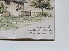 House for John Calvin Stevens, Portland, ME, 1884, Original Hand Colored -