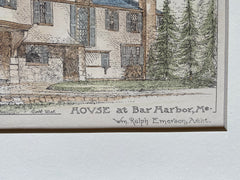 House at Bar Harbor, ME, 1884, Wm Ralph Emerson, Original Hand Colored -