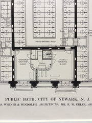 Public Bath, Newark, NJ, 1913, Werner and Windolph, Original Hand Colored *