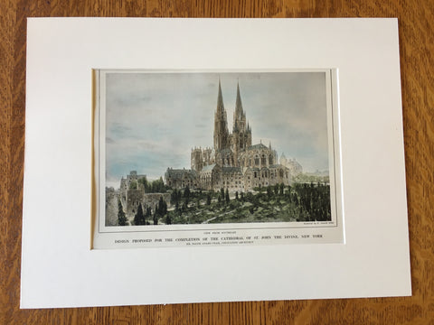 Cathedral St John Divine, NY, 1913, R Adams Cram, Original Hand Colored *