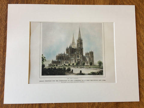Cathedral of St John the Divine, NY, NE View, 1913, Cram, Original Hand Colored *