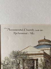 Monumental Church, Richmond, VA, 1885, Robert Mills, Original Hand Colored -